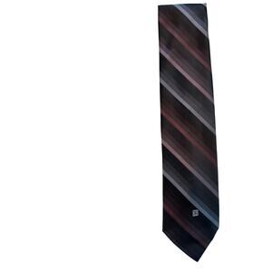 Vintage Givenchy Black Grey Burgundy Stripe Tie Embroidered Logo 56.5" x 3.5”